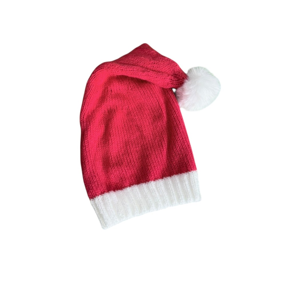 Hand Knit Red White Santa Hat Pom Pom Christmas‎ Holiday Festive
